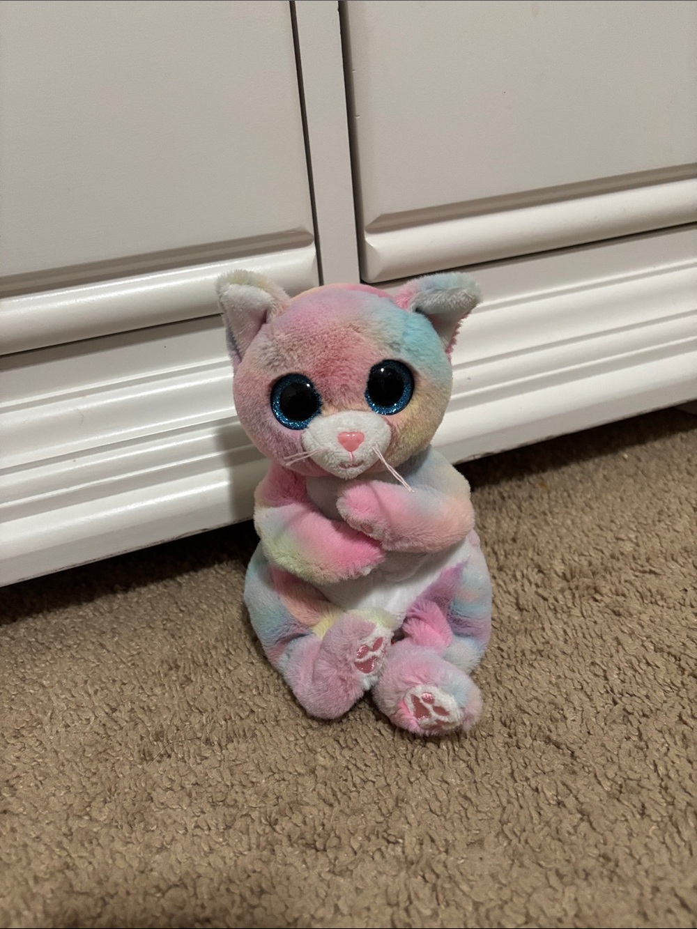 Ty Beanie Boo Pastel Tie-Dye Cat Plush - Pink Blue Purple